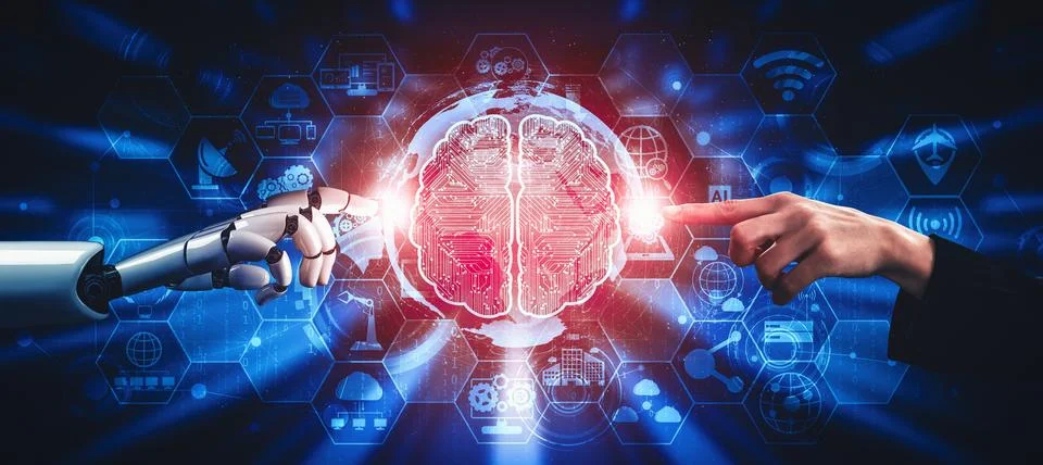 MLP Future artificial intelligence and machine learning for AI droid robot or Stock Illustration