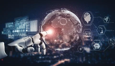 MLP Future artificial intelligence and machine learning for AI droid robot or Illustrazione stock