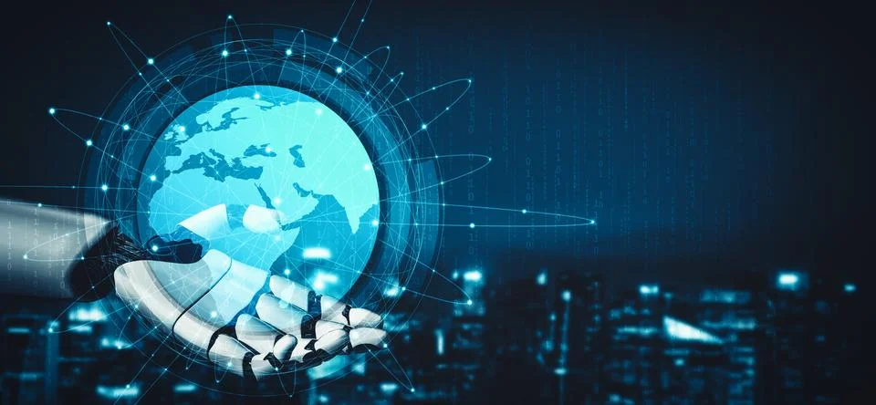 MLP Future artificial intelligence and machine learning for AI droid robot or Illustrazione stock