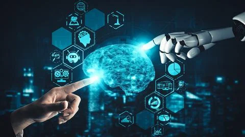 MLP Future artificial intelligence and machine learning for AI droid robot or 스톡 일러스트