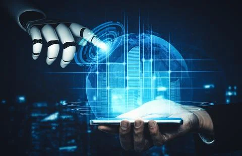 MLP Future artificial intelligence and machine learning for AI droid robot or Illustrazione stock