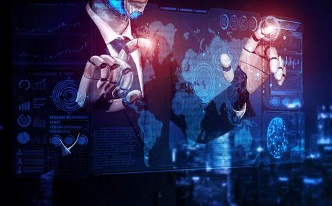 MLP Future artificial intelligence robot and cyborg. Illustrazione stock