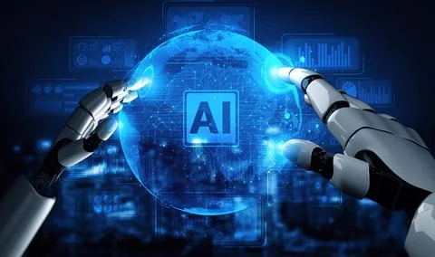 MLP Future artificial intelligence robot and cyborg. Illustrazione stock