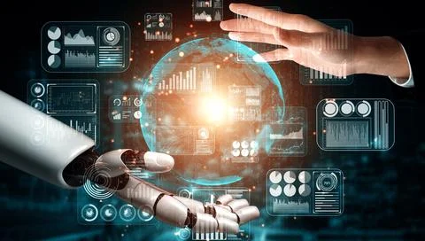 MLP Future artificial intelligence robot and cyborg. Illustrazione stock