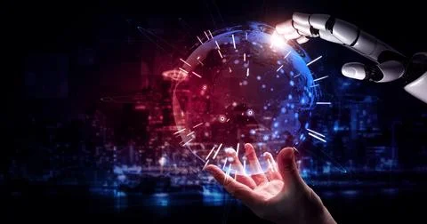 MLP Future artificial intelligence robot and cyborg. Illustrazione stock