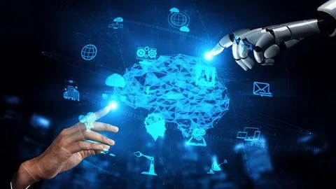 MLP Future artificial intelligence robot and cyborg. Illustrazione stock