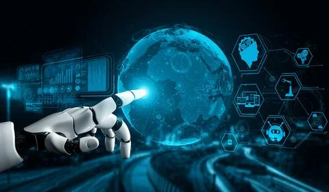 MLP Future artificial intelligence robot and cyborg. Illustrazione stock