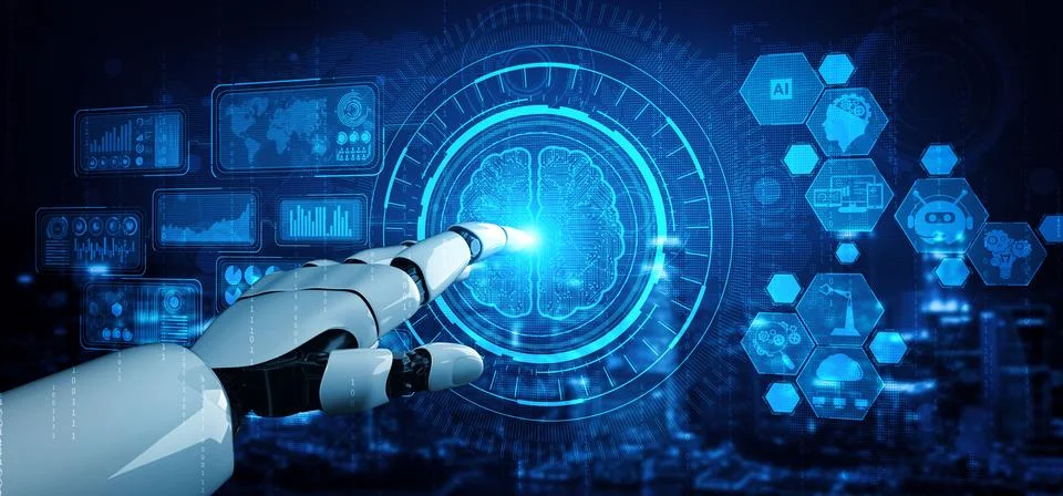 MLP Future artificial intelligence robot and cyborg. Stock Illustration