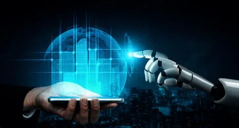 MLP Future artificial intelligence robot and cyborg. Illustrazione stock