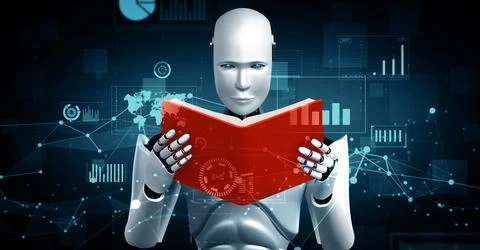 MLP Future financial technology controll by AI robot huminoid uses machine Illustrazione stock