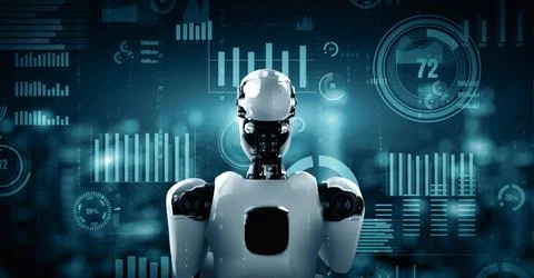 MLP Future financial technology controll by AI robot huminoid uses machine Illustrazione stock