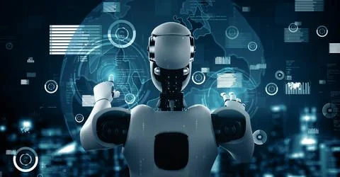 MLP Future financial technology controll by AI robot huminoid uses machine 스톡 일러스트