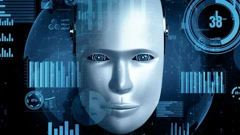 MLP Future financial technology controll by AI robot huminoid uses machine Illustrazione stock