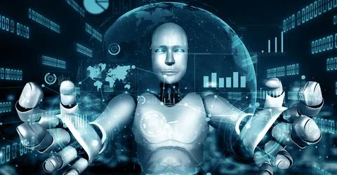 MLP Future financial technology controll by AI robot huminoid uses machine Illustrazione stock