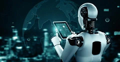 MLP Future financial technology controll by AI robot huminoid uses machine イラスト素材