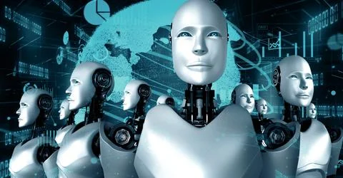 MLP Future financial technology controll by AI robot huminoid uses machine Stockillustratie