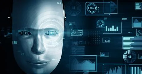 MLP Future financial technology controll by AI robot huminoid uses machine Illustrazione stock