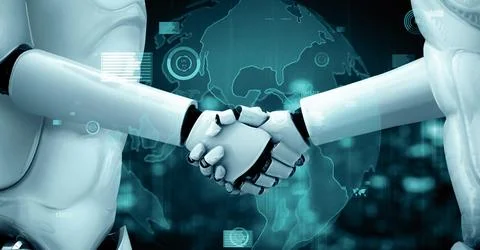 MLP Future financial technology controll by AI robot huminoid uses machine Illustrazione stock