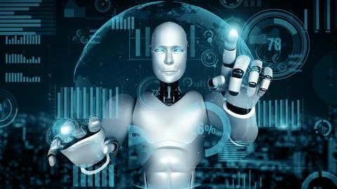 MLP Future financial technology controll by AI robot huminoid uses machine イラスト素材