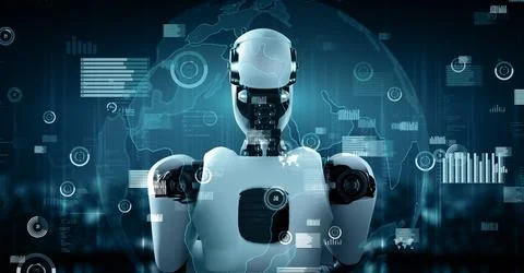 MLP Future financial technology controll by AI robot huminoid uses machine Stockillustratie