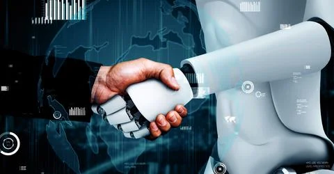 MLP Future financial technology controll by AI robot huminoid uses machine Illustrazione stock