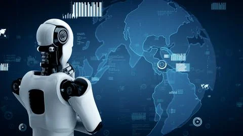 MLP Future financial technology controll by AI robot huminoid uses machine イラスト素材