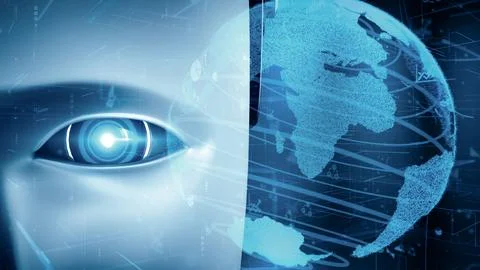 MLP Future financial technology controll by AI robot huminoid uses machine Illustrazione stock