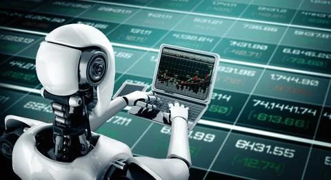 MLP Future financial technology controlled by AI robot using machine learning 库存插图