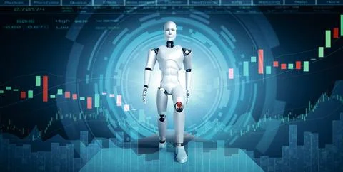 MLP Future financial technology controlled by AI robot using machine learning Stock Illustration