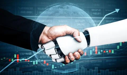 MLP Future financial technology controlled by AI robot using machine learning Illustrazione stock