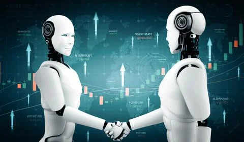 MLP Future financial technology controlled by AI robot using machine learning 스톡 일러스트