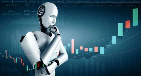 MLP Future financial technology controlled by AI robot using machine learning Illustrazione stock