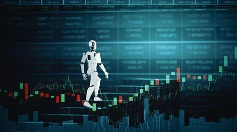 MLP Future financial technology controlled by AI robot using machine learning Stockillustratie