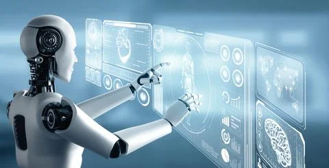MLP Future medical technology controlled by AI robot using machine learning Illustrazione stock