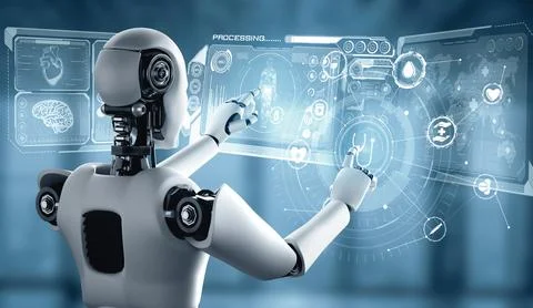 MLP Future medical technology controlled by AI robot using machine learning Illustrazione stock