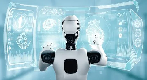 MLP Future medical technology controlled by AI robot using machine learning Stock Illustration