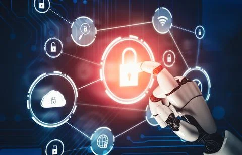 MLP Futuristic AI thinking of droid robot artificial intelligence concept 스톡 일러스트