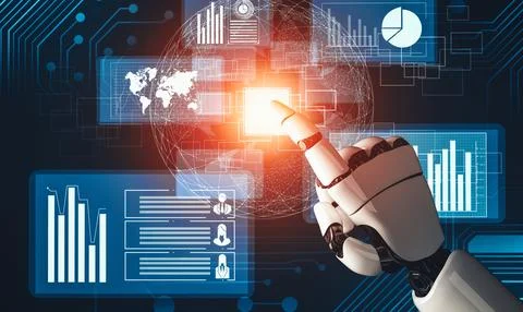 MLP Futuristic AI thinking of droid robot artificial intelligence concept Stockillustratie