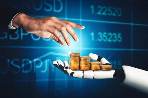 MLP Futuristic AI thinking of droid robot artificial intelligence concept Illustrazione stock