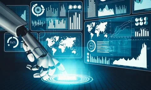 MLP Futuristic AI thinking of droid robot artificial intelligence concept Stockillustratie