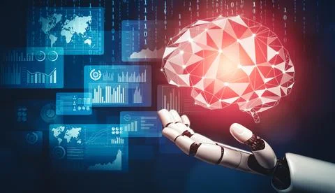 MLP Futuristic AI thinking of droid robot artificial intelligence concept Stock Illustration