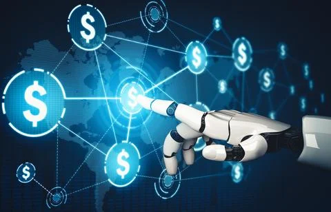 MLP Futuristic AI thinking of droid robot artificial intelligence concept Stockillustratie