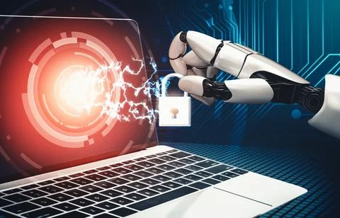 MLP Futuristic AI thinking of droid robot artificial intelligence concept Stockillustratie
