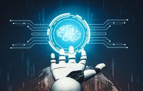 MLP Futuristic AI thinking of droid robot artificial intelligence concept Stockillustratie