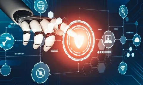 MLP Futuristic AI thinking of droid robot artificial intelligence concept Stock Illustration