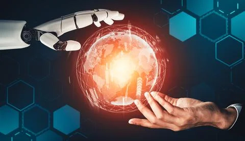 MLP Futuristic AI thinking of droid robot artificial intelligence concept Stock Illustration