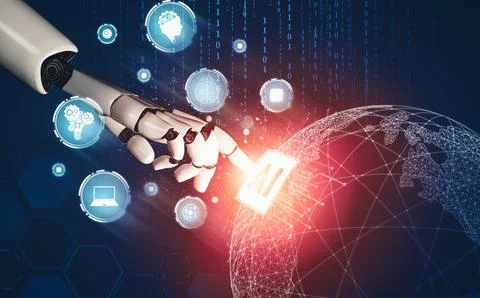 MLP Futuristic AI thinking of droid robot artificial intelligence concept Stock Illustration