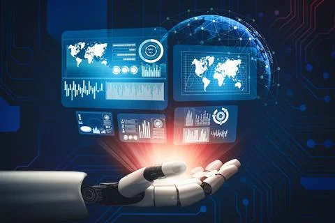 MLP Futuristic AI thinking of droid robot artificial intelligence concept Stock Illustration