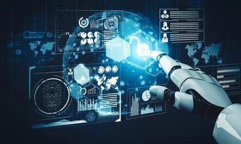 MLP Futuristic AI thinking of droid robot artificial intelligence concept Stock Illustration