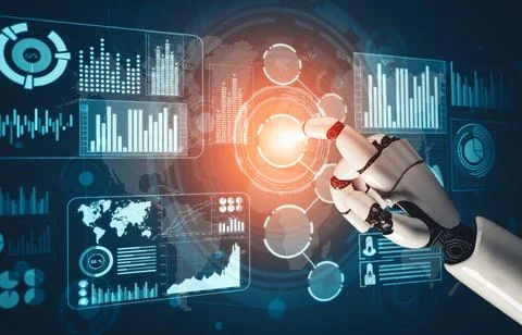 MLP Futuristic AI thinking of droid robot artificial intelligence concept Stock Illustration